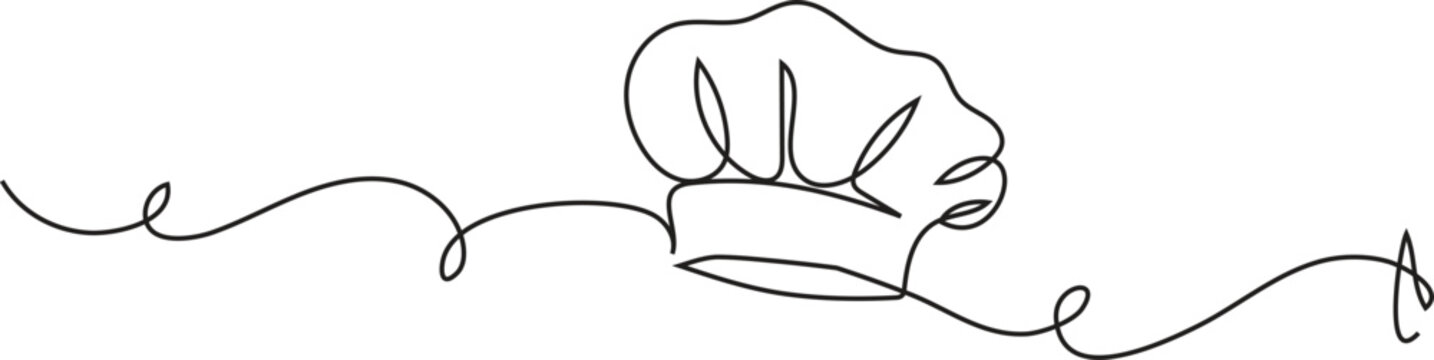 one line a chef's hat . Symbol of caf&eacute; , cooking in a simple single  line style. Vector editable illustration 