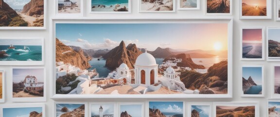 Clean white frame collage mockup featuring vibrant travel & lifestyle imagery ,  bright,  presentation,  frame