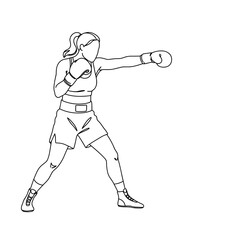 Female boxer jab punch, minimalistic line art, boxing pose illustration