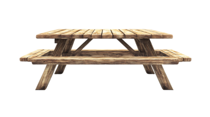 Rustic Wooden Picnic Table Isolated on White Background for Outdoor Dining Events