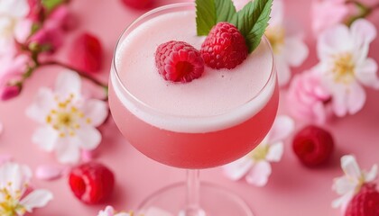 Pink raspberry cocktail drink