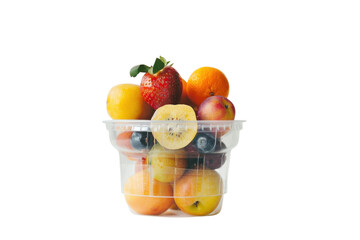 Colorful assortment of fresh fruits in a clear container showcasing vibrant natural textures and colors