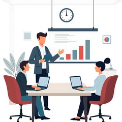 Team discussion during office business presentation.