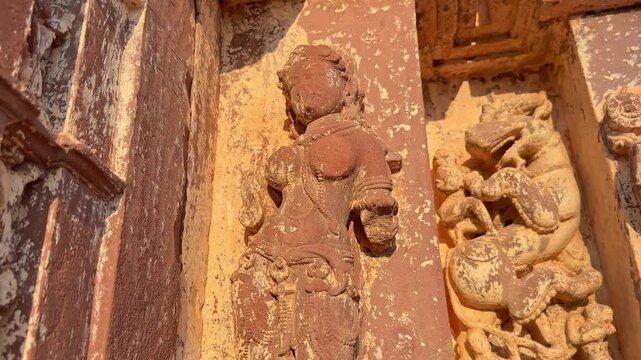 Closeup of Vandalized statue on the hindu temple