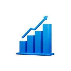 3D Blue Bar Graph Showing Upward Trend with Arrow for Business Growth and Success
