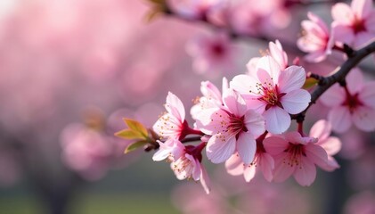 Delicate pink sakura blossoms, full bloom, intricate branches , spring, delicate