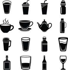 Wine Glass Vector Icons Set Silhouette for Digital Use