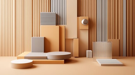 Abstract Beige Geometric Display.