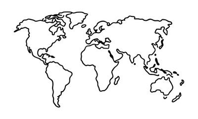 Hand Drawn World Map Outline Vector Illustration