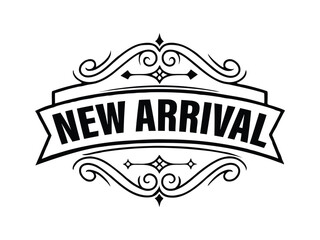 Decorative New Arrival Banner with Gold Scrollwork and Bird Silhouette