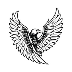 Intricate Black and White Eagle Illustration with Outstretched Wings
