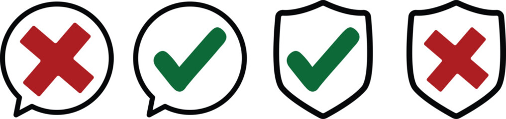 Green Check and Red X Icons Approval and Rejection Signs for Web and Print editable colors