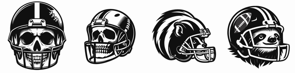 skeleton head with american football helmet. Sport lover graphic design. Skull visage gridiron protective headgear for competition.