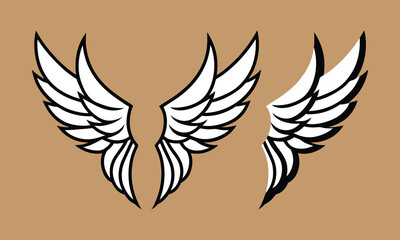 Set of Black Wing Tattoo Vector Designs Isolated on White Background