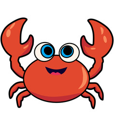 Cute cartoon crab with big blue eyes and happy smile. Colorful marine animal character, perfect for kids designs, ocean themes, and summer illustrations