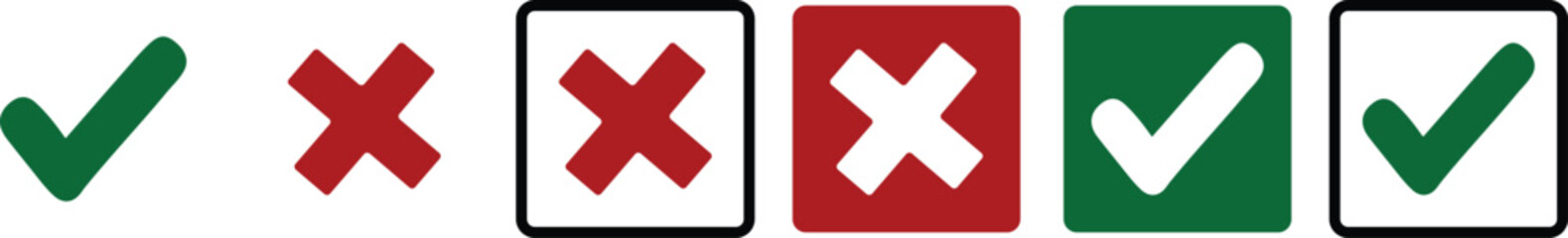 Tick and Cross Icon Set Approved and Denied Symbols in Fun and Bold Styles editable colors