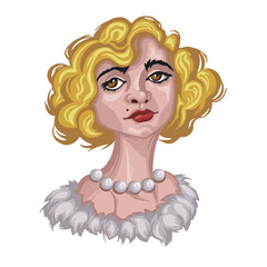 Blonde girl retro style, portrait illustration hand made