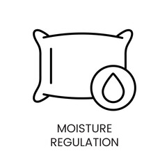 Moisture regulation icon showing pillow with droplet symbol ideal for breathable bedding product packaging and sleep comfort marketing line icon in vector with editable stroke