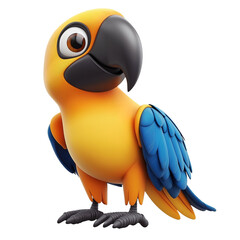 Fototapeta premium Adorable 3D Cartoon Yellow-Blue Macaw Parrot Bird Character