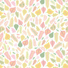 Abstract foliage botanical seamless background. Colorful wallpaper of tropical plants, flowers, floral, leaf branches. Foliage of exotic plants in summer for banner, prints, decor, wall art.
