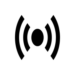 Illustration of a black circle emitting curved lines resembling a wireless signal on a white background