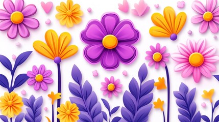Vibrant Colorful Flowers and Leaves Design