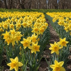 Obraz premium daffodils in spring, daffodils in the garden, yellow daffodils in the garden