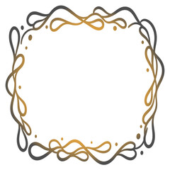 Stylish Abstract Gold Wavy Frame with Dotted Embellishments on Dark Blue Canvas Perfect for Invitations, Greeting Cards, Luxury Packaging, and Branding Design

