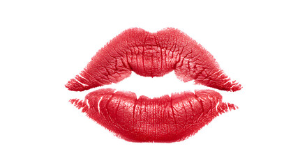 Realistic red lipstick kiss mark on transparent background