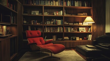 A Cozy Reading Room Featuring Bookshelf And Comfy Armchair