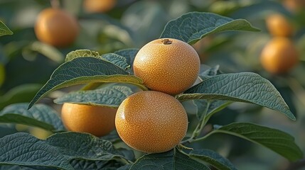 Close-up of Ripe Asian Pears on a Branch