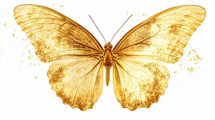 Fototapeta premium Elegant Gold Butterfly on White Background - Isolated and Stunning