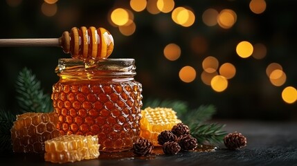 Honeycomb and Honey in Festive Setting