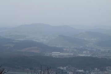 city ​​view among the hills in the morning
