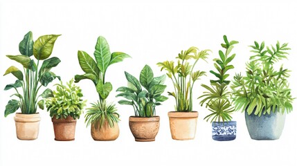 Fototapeta premium Diverse Collection of Indoor Plants in Isolated Pots