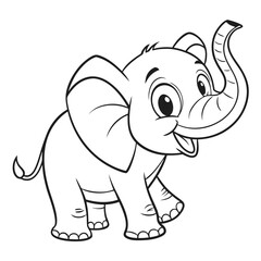 Cute Cartoon Elephant line Art vector on white background