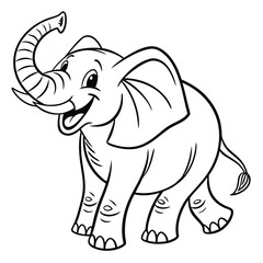 Cute Cartoon Elephant line Art Vector Illustrator