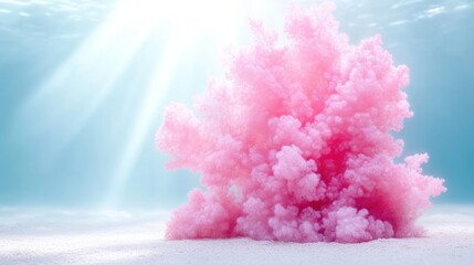 Fototapeta premium Pink Coral Reef Underwater Scene Dreamlike Soft Lighting, Close-up Detailed Texture, Flourishing Marine Life, Ocean Floor Backdrop, Pastel Pink Serenity, Ideal for Nature Conservation Ads