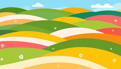 Obraz premium Vibrant rolling hills countryside landscape illustration colorful environment wide view nature beauty