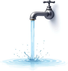 Water faucet running clean water illustration for plumbing and sanitation services and conservation tips