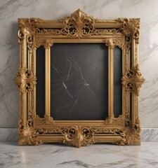 Intricate golden frame on marble, ornate design ,  gilded,  expensive