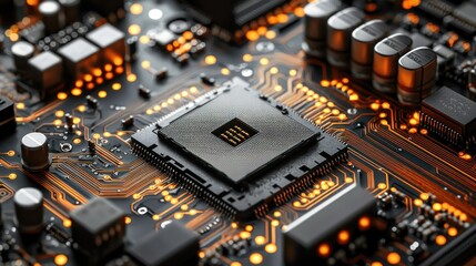 Close-up of a Computer Motherboard with CPU