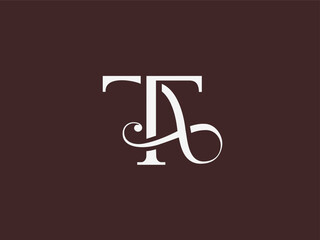 Elegant TA serif monogram logo, classic and modern. Subtle organic elements in design add a natural, graceful touch. Ideal for luxury premium brands, including fashion, beauty cosmetics, accessories.