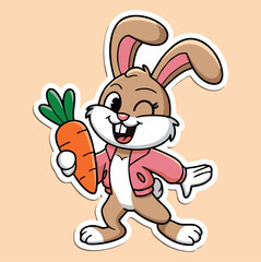 23.epsEk khush cartoon rabbit hai jo ek badi si gajar haath mein pakde hua hai. Usne pink jacket pehni hai aur confident pose mein khada hai. Ye image ek energetic aur healthy bunny ko dikhata hai.