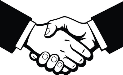 Handshake Symbol Black and White Illustration - Stylized Graphic Design for Business Agreement and Partnership Concept