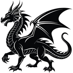 Dragon Silhouette Mythical Creature with Wings & Sharp Claws in Black Color