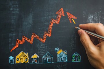 Hand drawing an upward arrow representing rising home prices