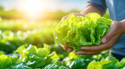 Hands Harvesting Fresh Green Lettuce in a Field