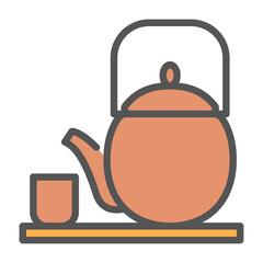 teapot filled outline icon. tea color line illustration.