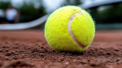Tennis ball on clay court